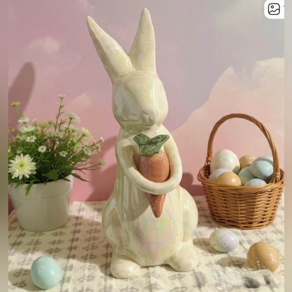 Holiday homes Ceramic iridescent Easter Bunny with Carrot Figurine